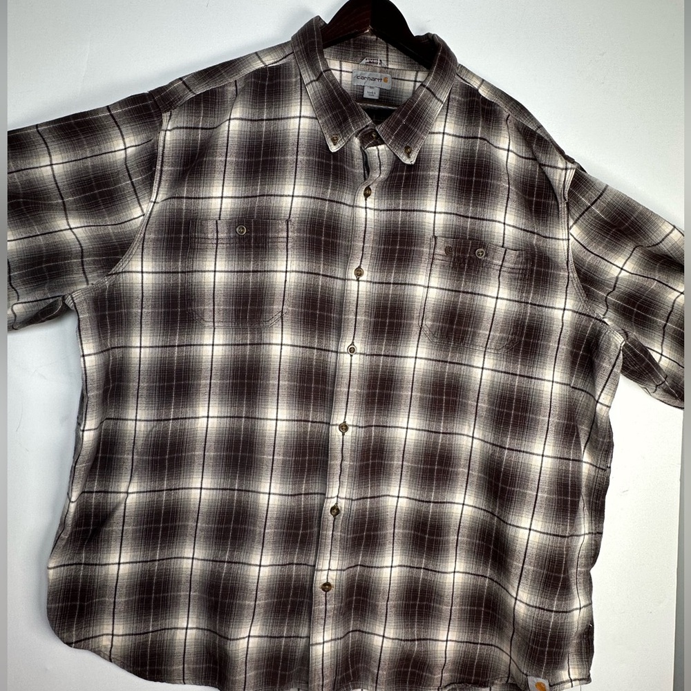 Carhartt Shirt, Flannel, Plaid, Button-Down Shirt Cocoa Brown, Beige, Manly, 4X